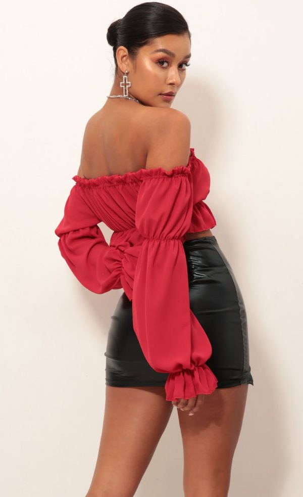 Off The Shoulder Top in Red - Image 2