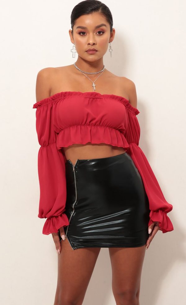 Off The Shoulder Top in Red - Image 3