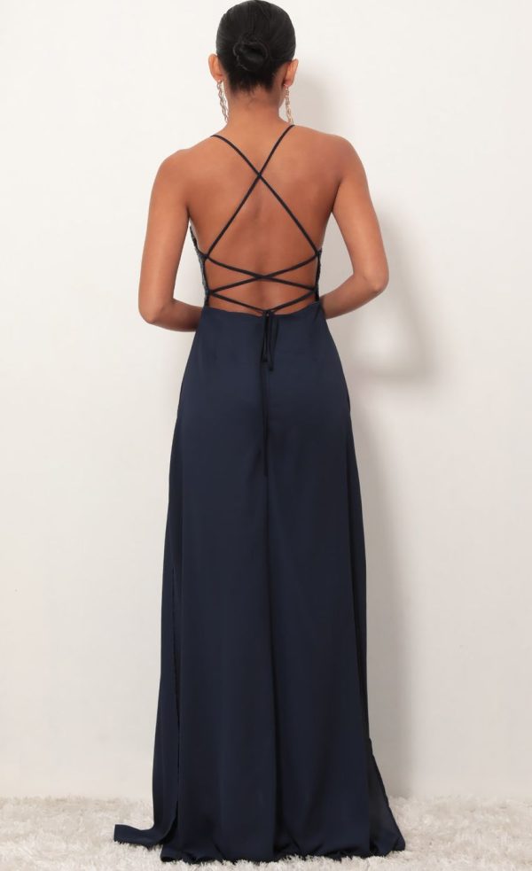 Matte Navy Sequin Maxi Dress - Image 2