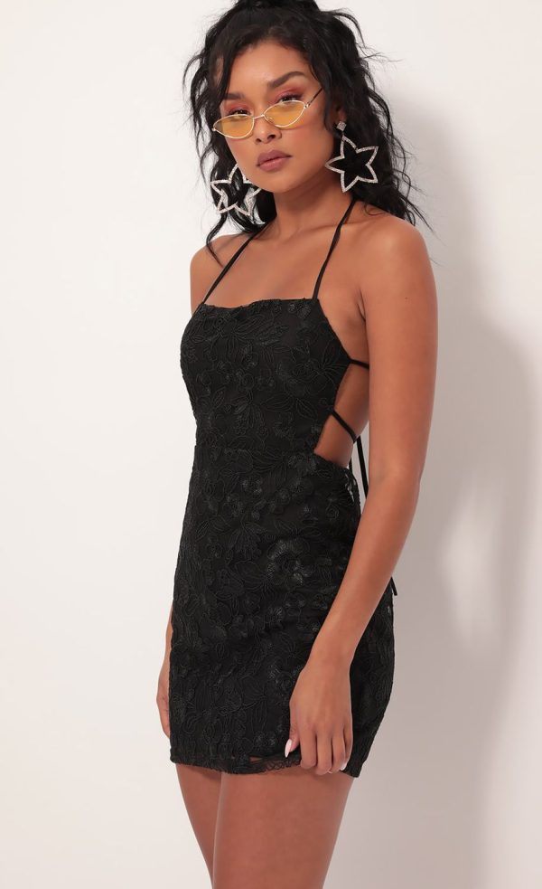 Sparkly Embroidered Lace Dress in Black