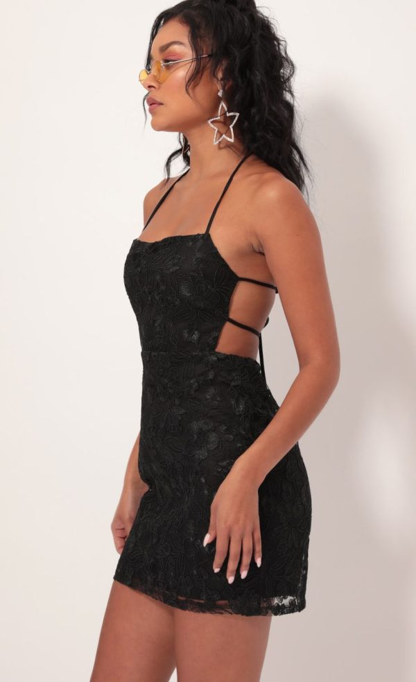Sparkly Embroidered Lace Dress in Black - Image 3