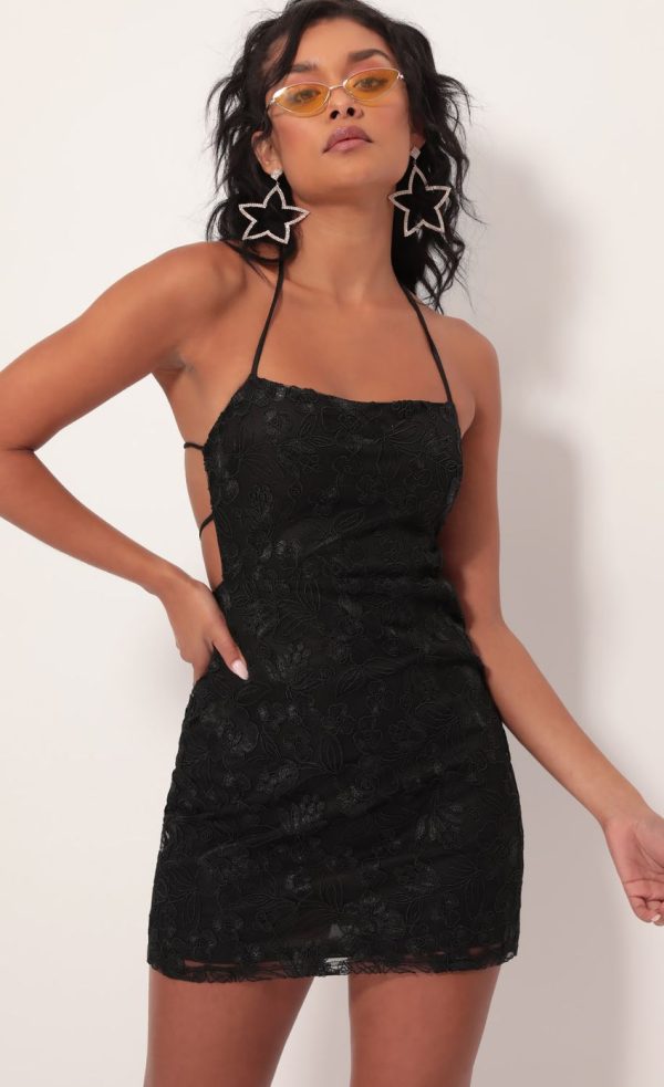 Sparkly Embroidered Lace Dress in Black - Image 4