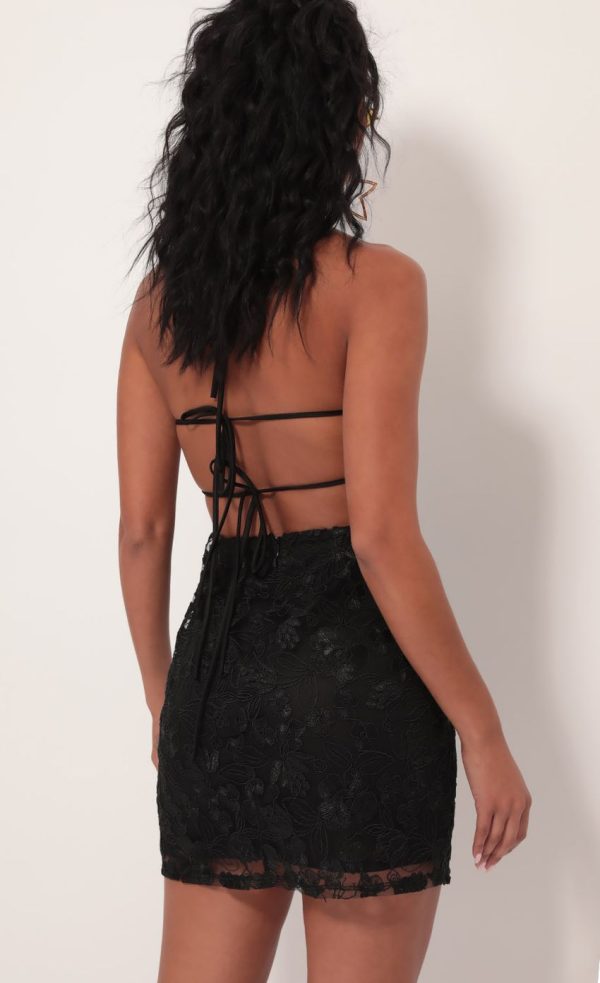 Sparkly Embroidered Lace Dress in Black - Image 7