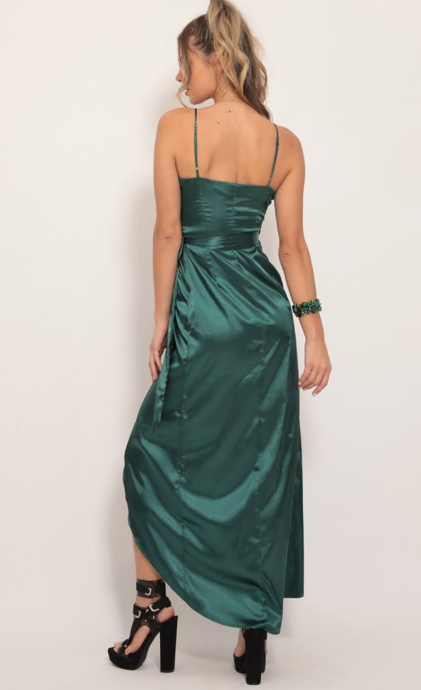 Pleated Satin Maxi Dress in Hunter Green - Image 4