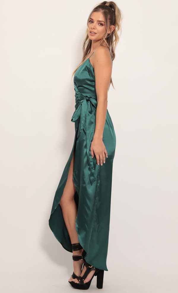Pleated Satin Maxi Dress in Hunter Green - Image 5