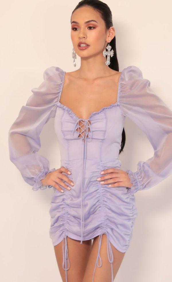 Chiffon Puff Sleeve Dress in Lavender - Image 4