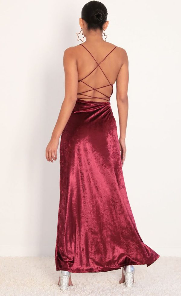 Front Twist Velvet Maxi in Merlot - Image 2
