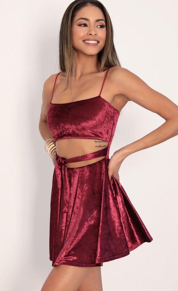Perrie Velvet A-line Dress in Merlot - Image 3