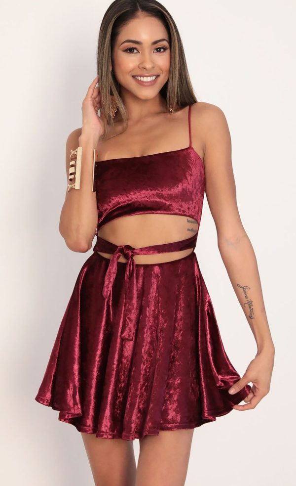Perrie Velvet A-line Dress in Merlot - Image 4