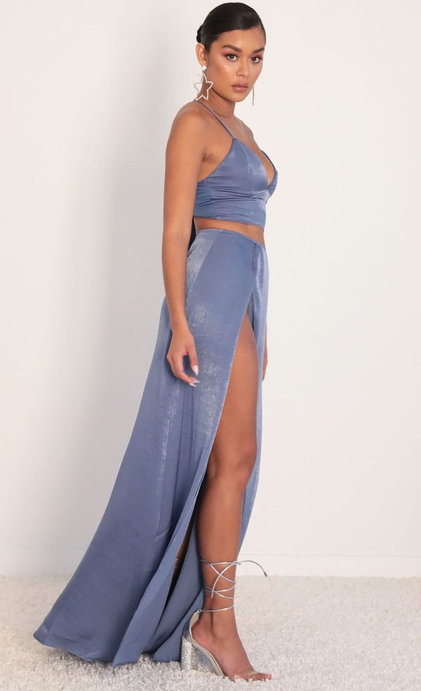 Satin Maxi Set in Palace Blue - Image 3