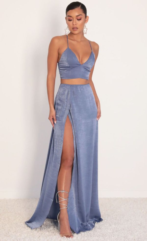 Satin Maxi Set in Palace Blue - Image 4