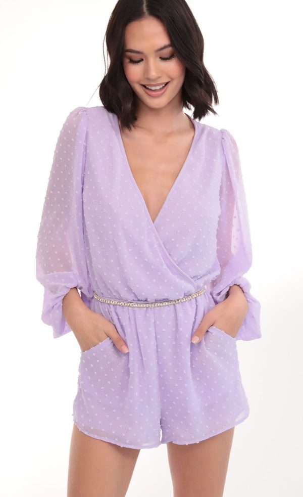 Balloon Sleeve Romper in Lilac Dots