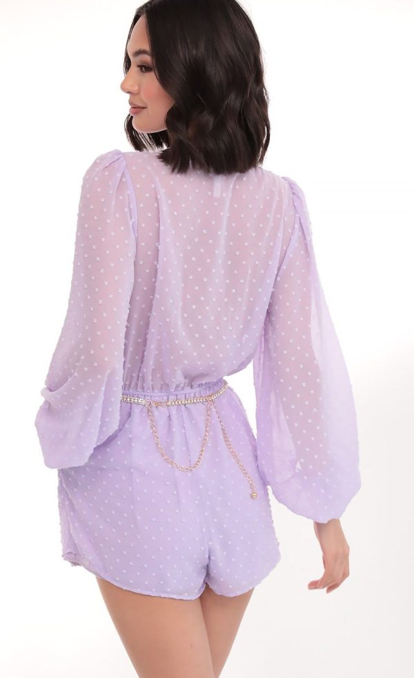 Balloon Sleeve Romper in Lilac Dots - Image 2