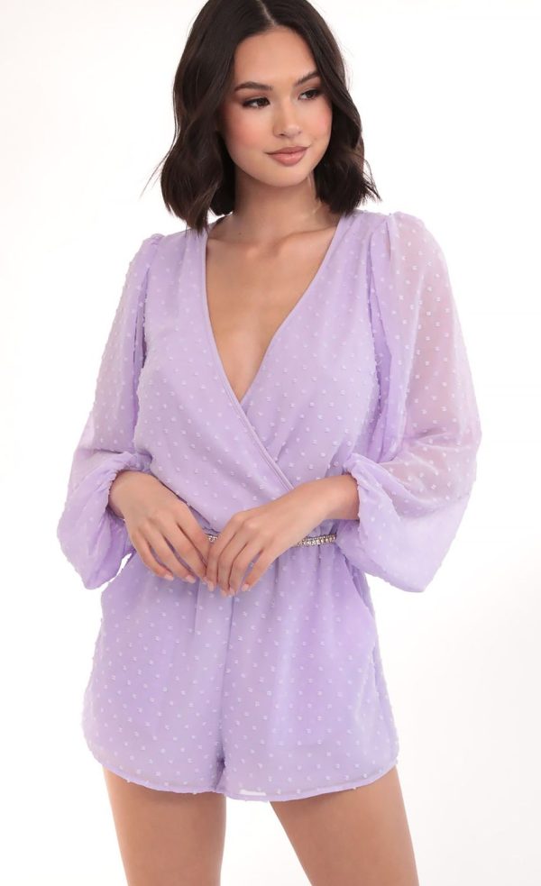 Balloon Sleeve Romper in Lilac Dots - Image 3