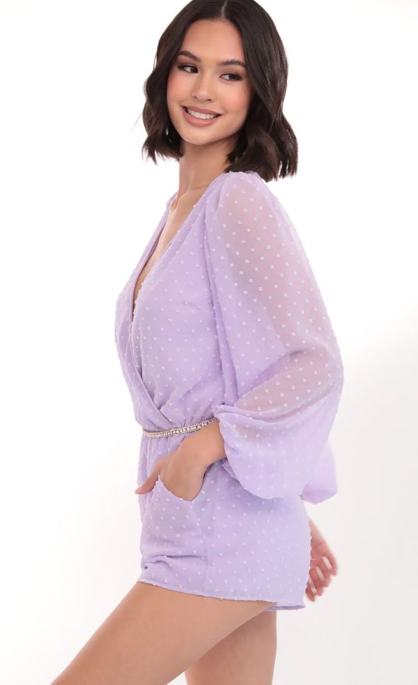 Balloon Sleeve Romper in Lilac Dots - Image 4
