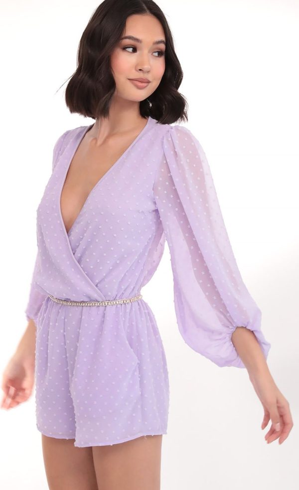 Balloon Sleeve Romper in Lilac Dots - Image 5