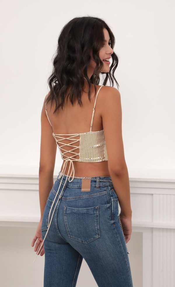 Mirror Sequin Strappy Crop Top - Image 2