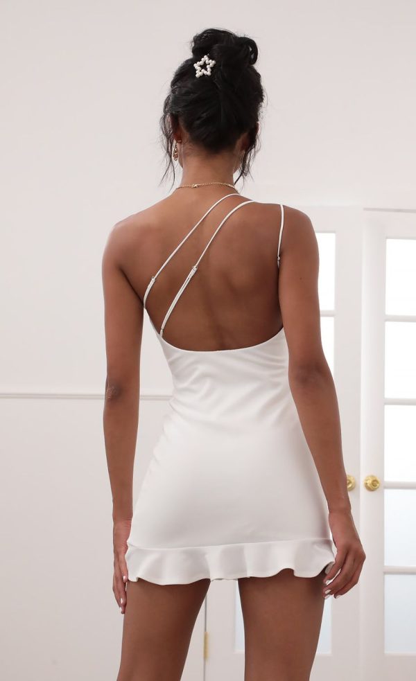 Shoulder Ruffle Dress in White - Image 3
