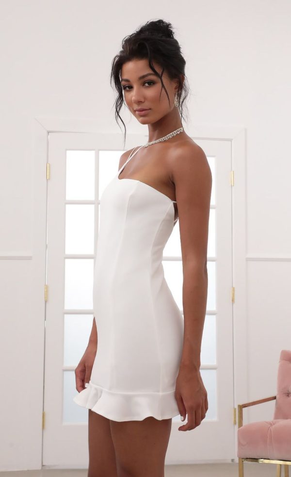 Shoulder Ruffle Dress in White - Image 4