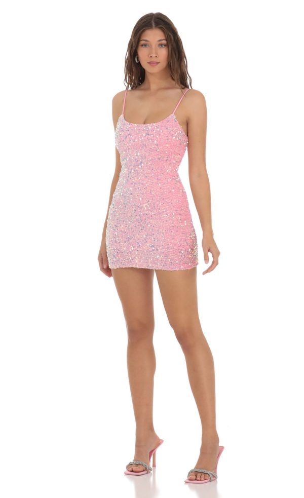 Iridescent Sequin Bodycon Dress in Pink - Image 4