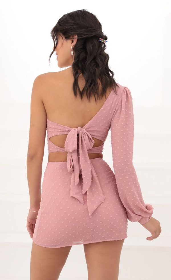 One Shoulder Puff Sleeve Set in Mauve Dots - Image 2