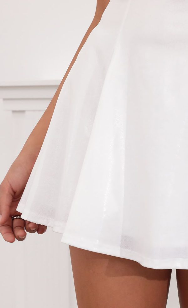 Ruched A-line Dress in Glossy White - Image 5