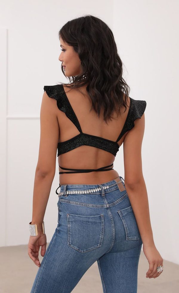 Ruffle Crop Top in Black Velvet - Image 2