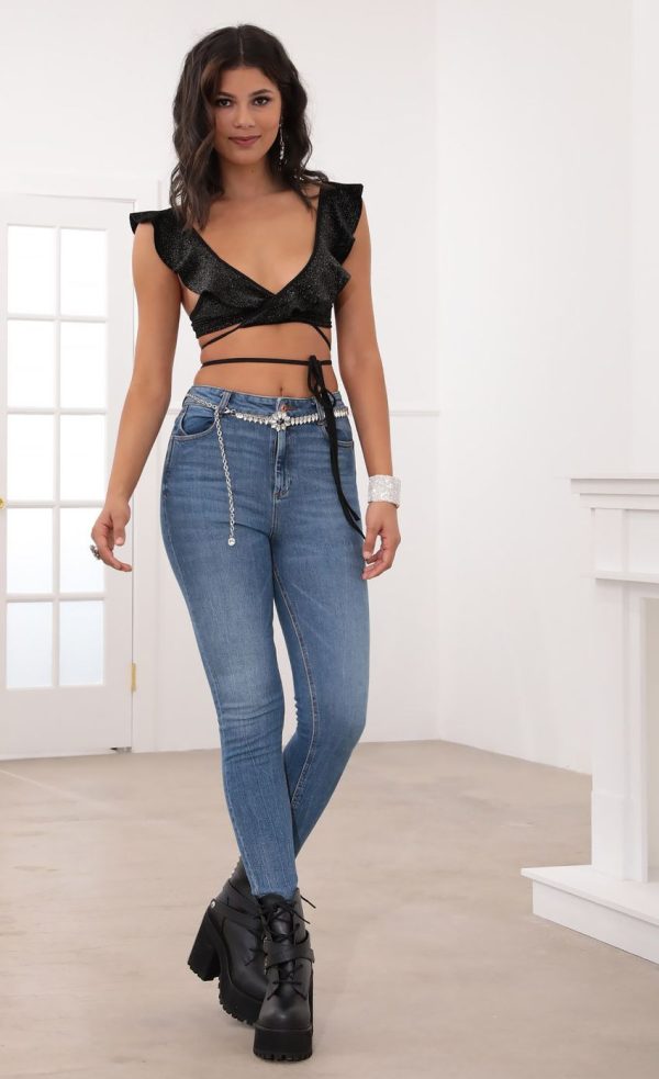 Ruffle Crop Top in Black Velvet - Image 4