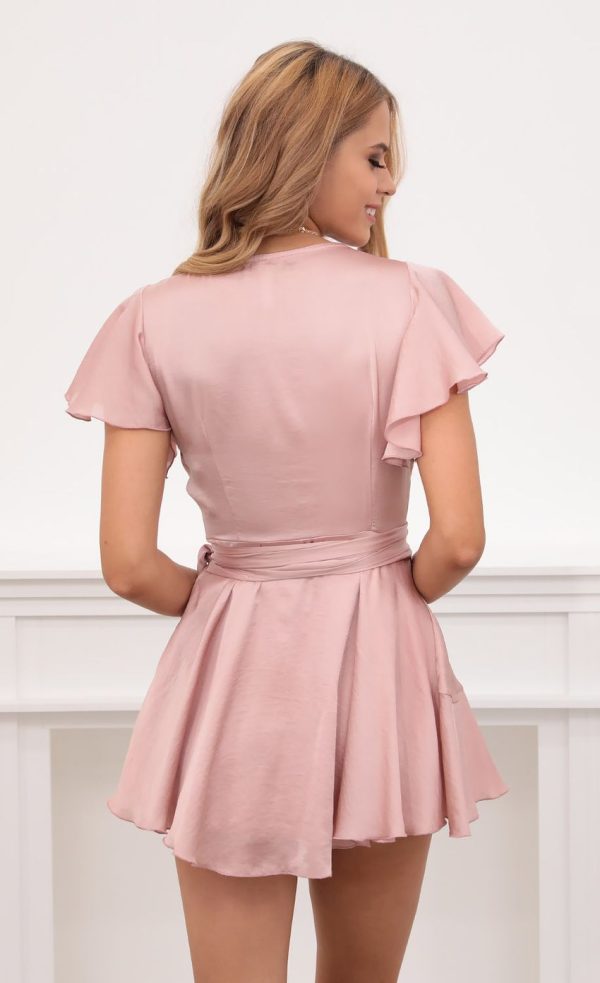 Satin Wrap Dress in Blush - Image 2