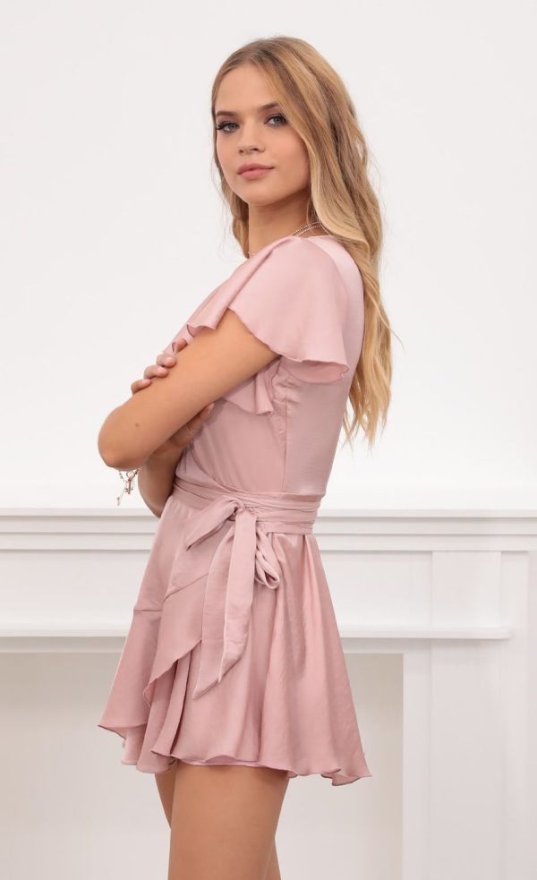 Satin Wrap Dress in Blush - Image 5