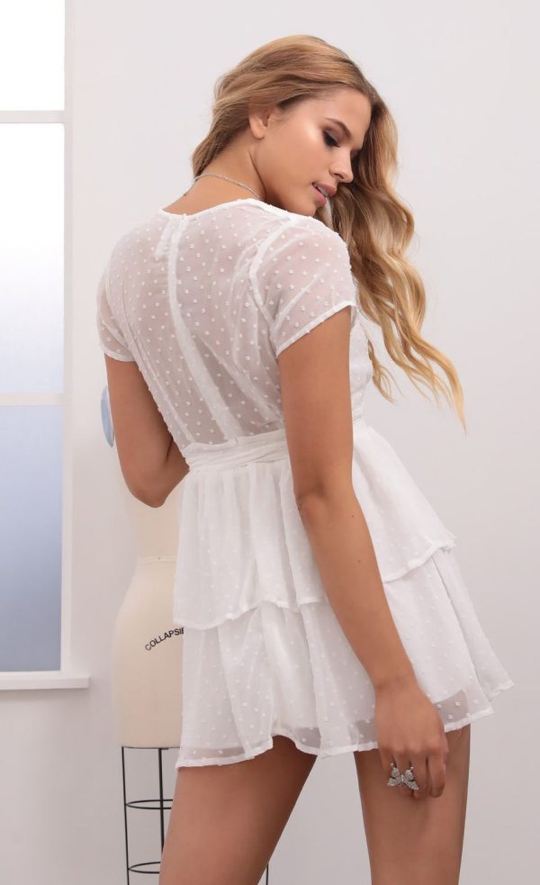 Polka Dot Chiffon Wrap Dress in White - Image 2