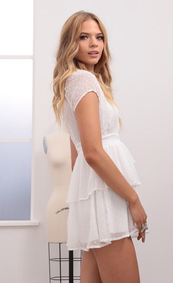 Polka Dot Chiffon Wrap Dress in White - Image 6