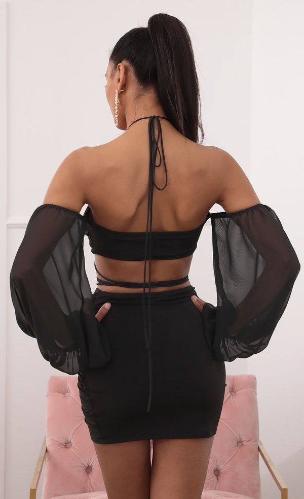 Off-the-Shoulder Two Piece Long Sleeve Set in Black - Image 2