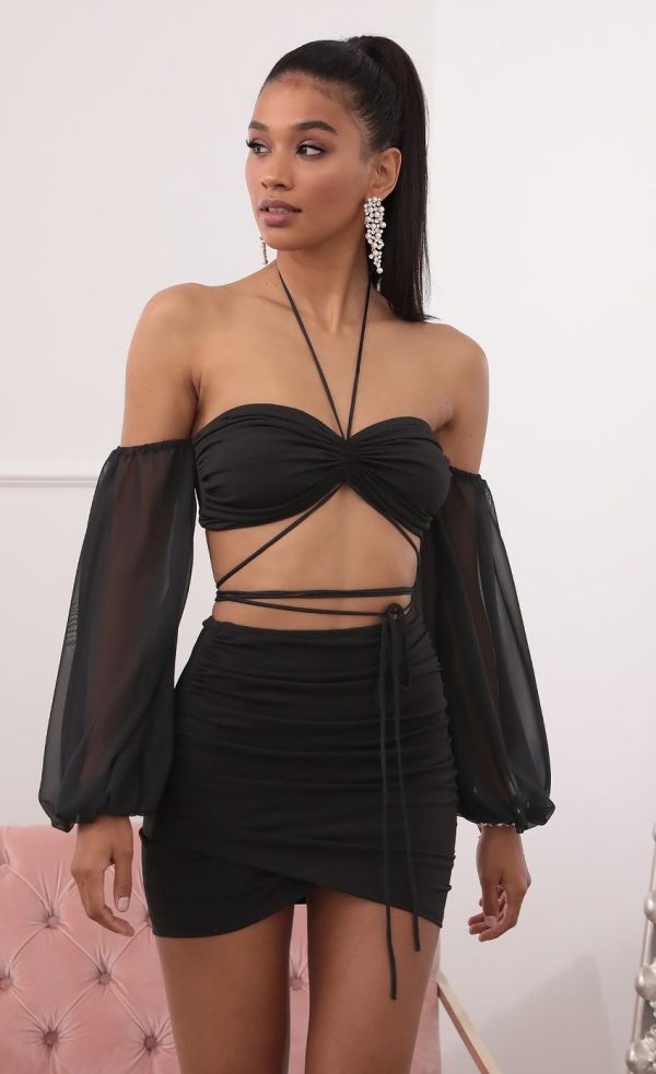 Off-the-Shoulder Two Piece Long Sleeve Set in Black - Image 7