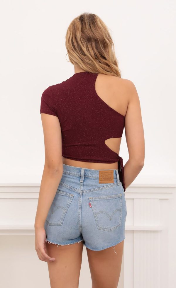 Tied Down Crop Top in Burgundy Shimmer - Image 2