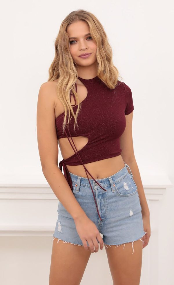 Tied Down Crop Top in Burgundy Shimmer - Image 5