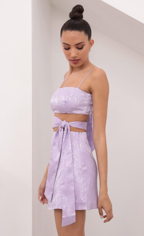 Jacquard Cutout Tie Dress In Lavender - Image 3