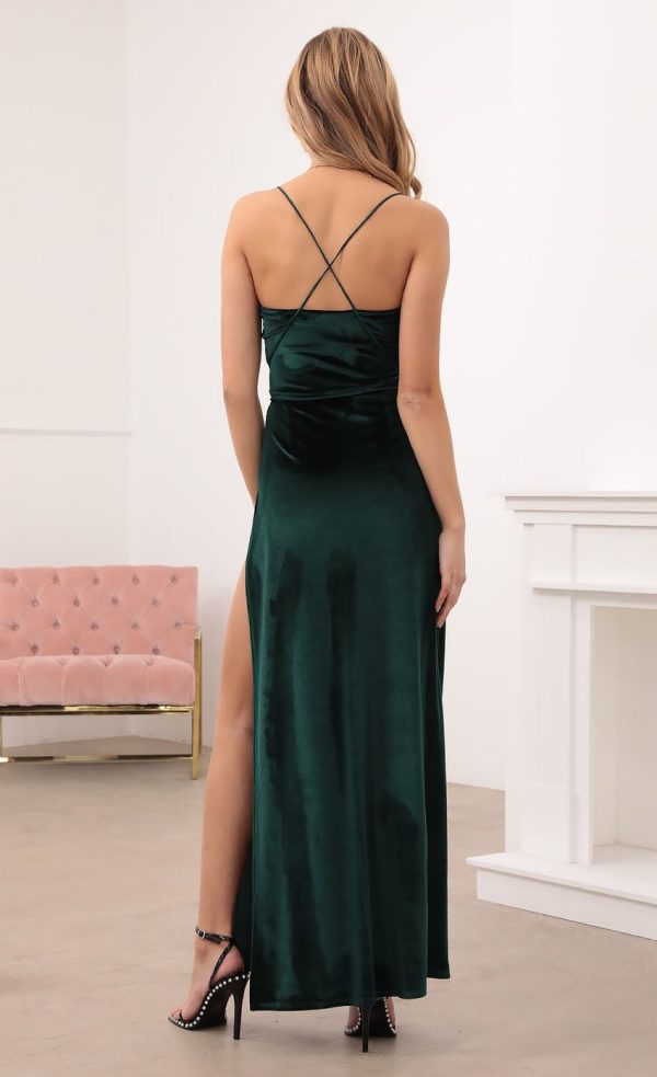 Velvet Maxi Dress in Emerald Green - Image 2