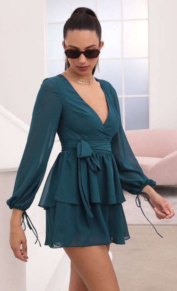 Ruffled Romper in Hunter Green Chiffon - Image 4