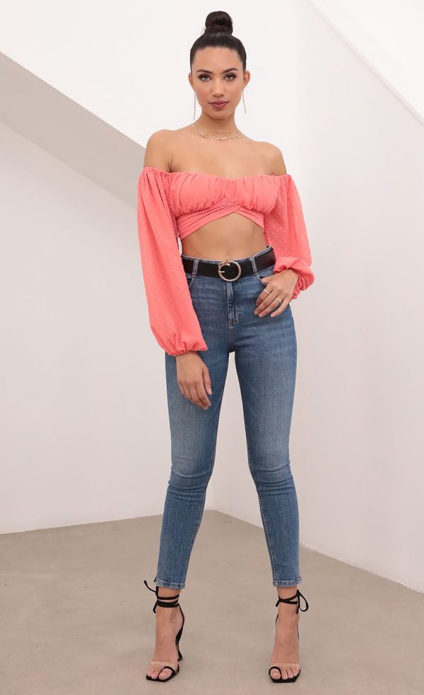 Sadie Off The Shoulder Top in Dotted Coral - Image 3