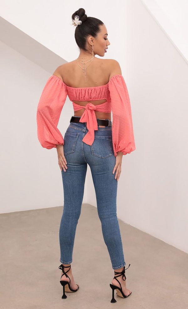 Sadie Off The Shoulder Top in Dotted Coral - Image 4