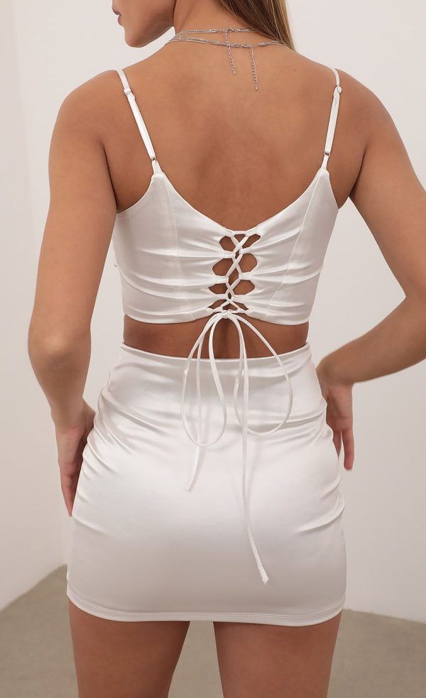 Two Piece Satin Set in White - Image 7