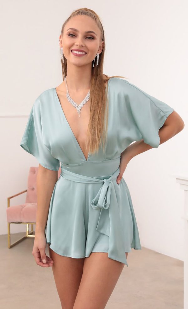 Satin Romper in Teal