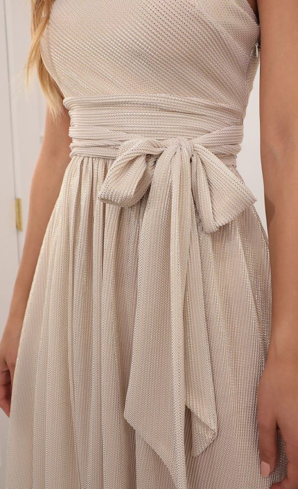 One Shoulder Pleated Dress in Gold - Image 4