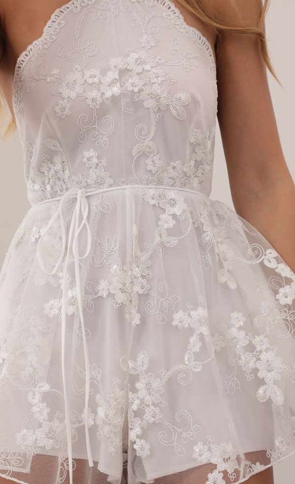 Halter Lace Romper in White - Image 6
