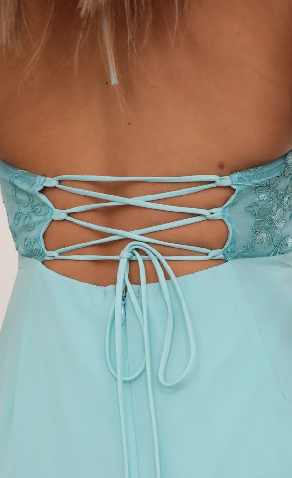 Halter Lace Dress in Aqua - Image 4