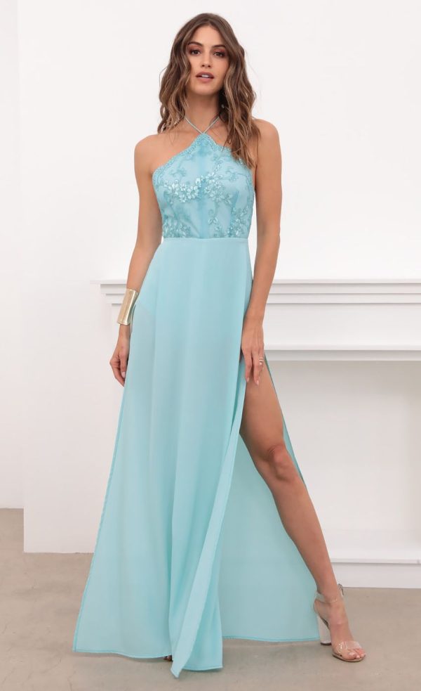 Halter Lace Dress in Aqua - Image 5