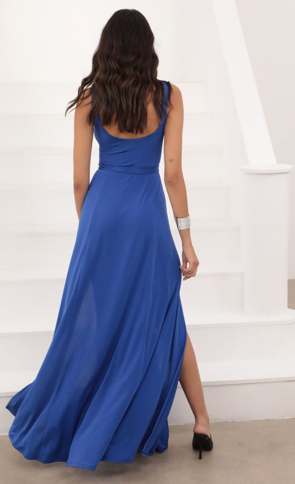 Front Tie Maxi Dress in Klein Blue - Image 2