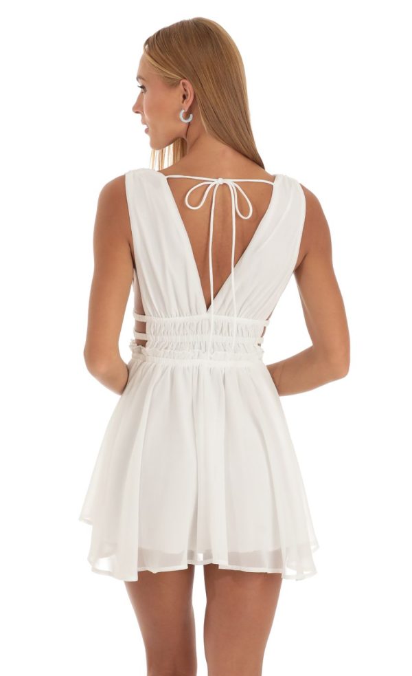 Plunge A-Line Dress in White - Image 2