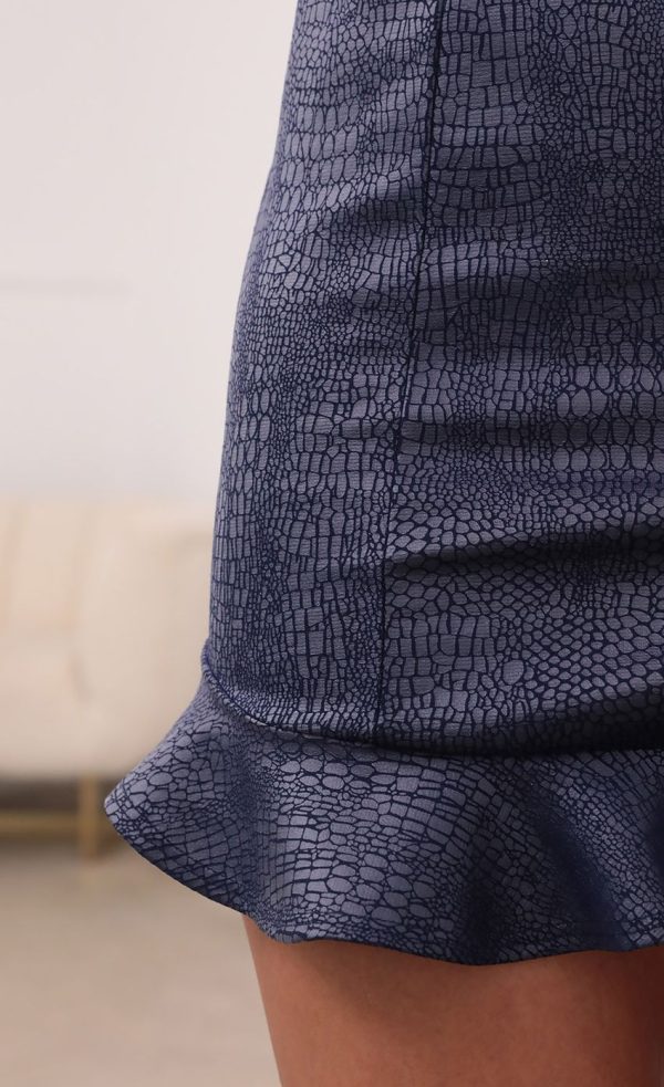 Ruffle Dress In Navy Faux Croc - Image 5